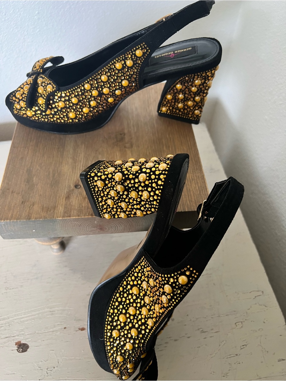 Bejeweled peep toe sling back sandals Geriger Gegallel size 41/US 10